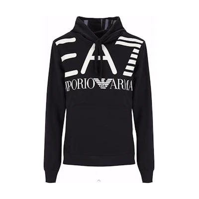 Emporio Armani EA7 Logo Print Pullover Hoodie Black 3GPM16-J05Z-1200