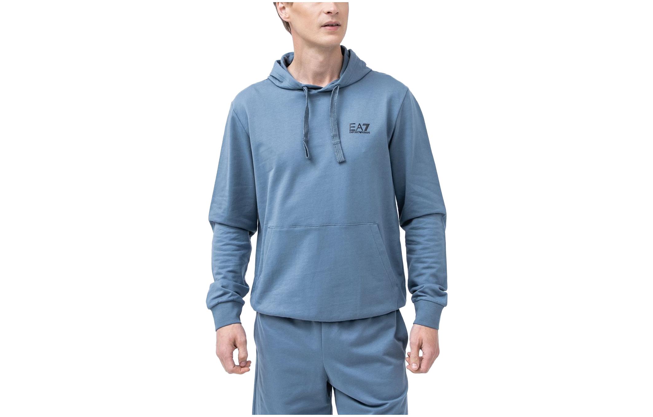 Emporio Armani EA7 Logo Print Pullover Hoodie Blue 8NPM04-PJ05Z-1537