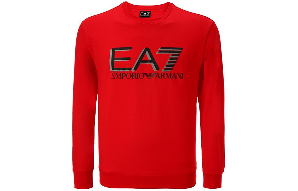 Emporio Armani EA7 Logo Print Red Crewneck Long Sleeve Sweatshirt for Men 3HPMC3-PJ7BZ-1451