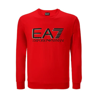 Emporio Armani EA7 Logo Print Red Crewneck Long Sleeve Sweatshirt for Men 3HPMC3-PJ7BZ-1451