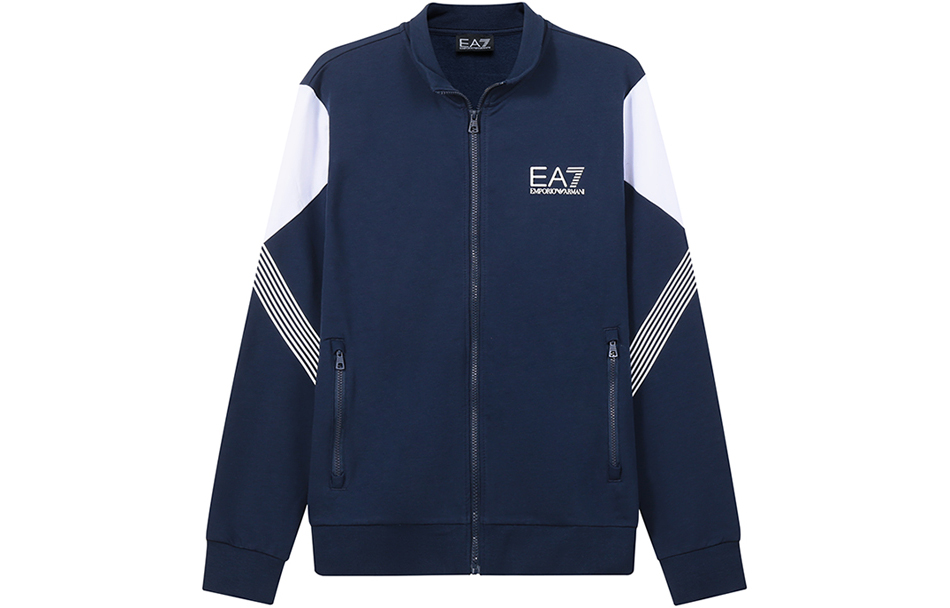 Emporio Armani EA7 Logo Print Striped Jacket - Navy Blue 6LPM01-PJ9FZ-1554