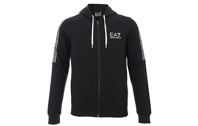 Emporio Armani EA7 Logo Print Zip-Up Hoodie Black Casual Sportswear 3HPM24-PJ05Z-1200