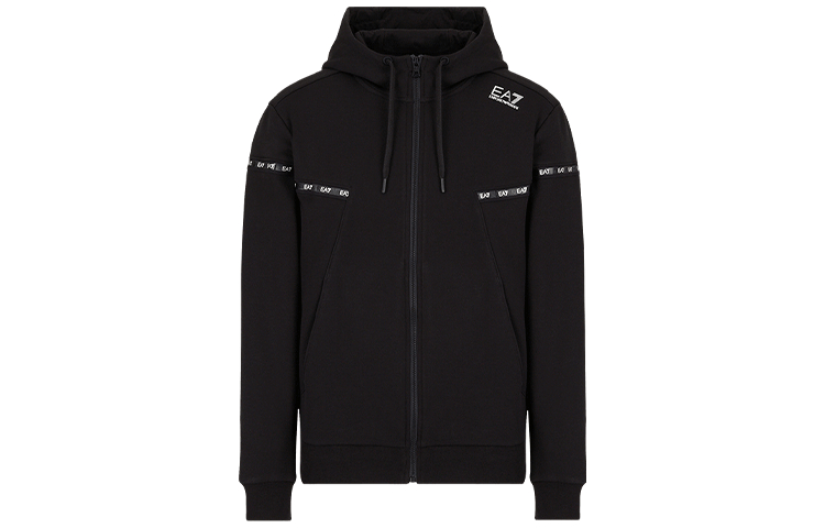 Emporio Armani EA7 Logo Print Zip-Up Hoodie Black Long Sleeve 6KPM65-PJ07Z-1200