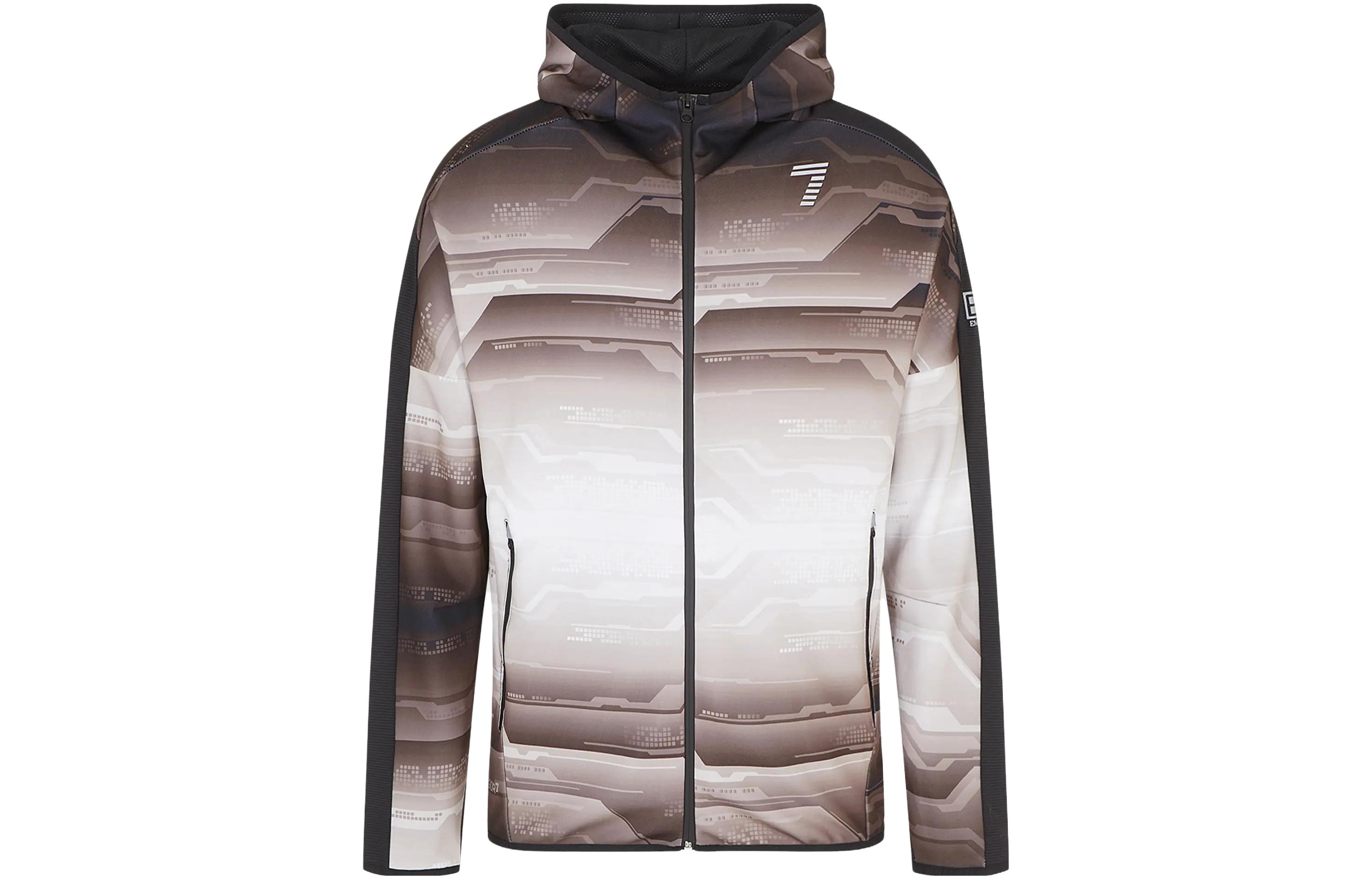 Emporio Armani EA7 Logo Print Zip Hoodie FW23 Light Beige Casual Wear 3RPM21-PJAHZ-2705