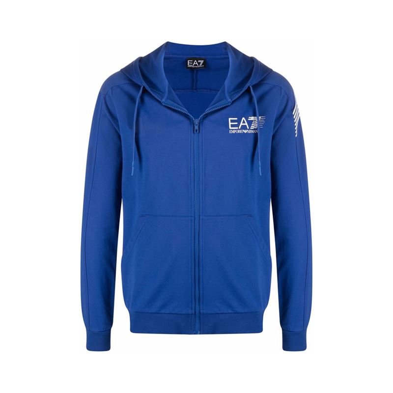 Emporio Armani EA7 Logo Print Zip Hoodie Men’s Blue 3KPM68-PJ05Z-1570