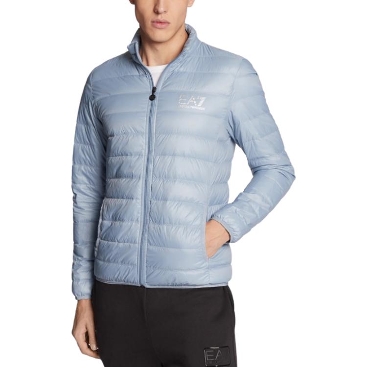 Shop 安普里奥·阿玛尼EA7标志印花拉链夹克 蓝色 8NPB01-PN29Z-1506
