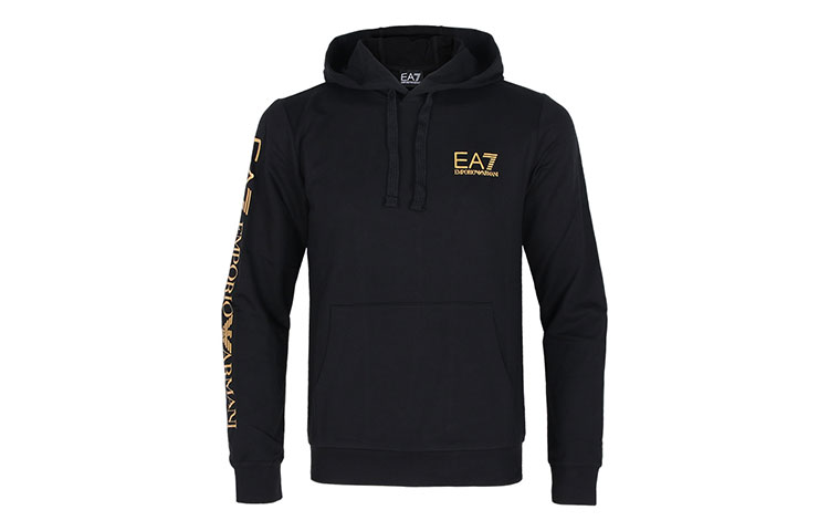 Emporio Armani EA7 Logo Printed Pullover Hoodie Men’s Black Casual Wear 8NPM18-PJ05Z-1203