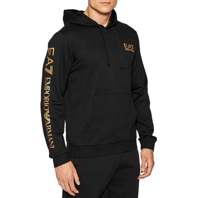 Shop Emporio Armani EA7 Logo Pullover Hoodie Lelaki Hitam Pakaian Kasual. 8NPM18-PJ05Z-1203