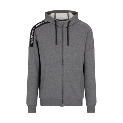 Emporio Armani EA7 Logo Tape Zip Hoodie Dark Grey Long Sleeve 6DPM12-PJOGZ-3925