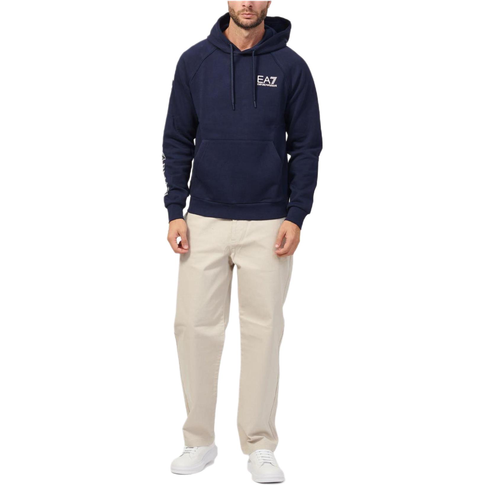 Emporio Armani EA7 Navy Blue Letter Print Hoodie Pullover Sweatshirt 8NPM18-PJ05Z-1554