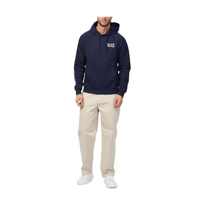 Emporio Armani EA7 Navy Blue Letter Print Hoodie Pullover Sweatshirt 8NPM18-PJ05Z-1554