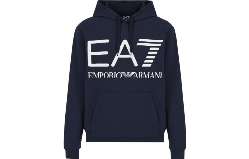 Emporio Armani EA7 Navy Blue Letter Print Hoodie Pullover 6KPM69-PJBWZ-1554