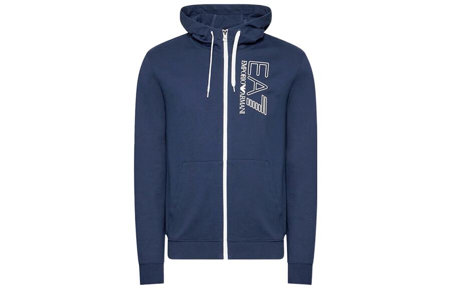 Emporio Armani EA7 Navy Blue Letter Print Zip-Up Hoodie 3LPM53-PJ05Z-1554