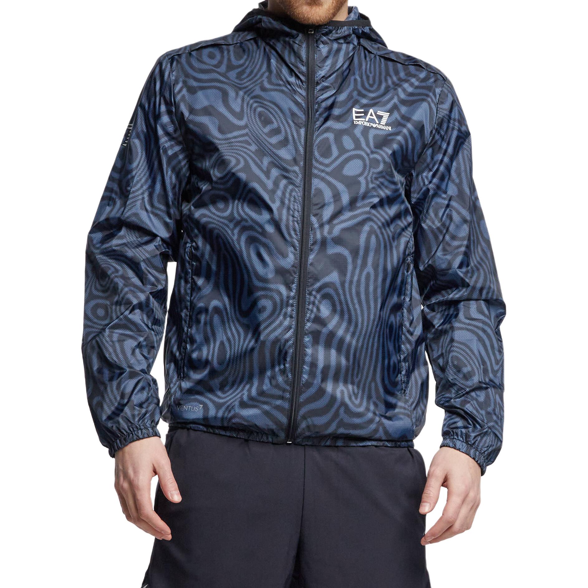 Emporio Armani EA7 Navy Blue Logo Print Casual Hooded Jacket 3LPB11-PN2TZ-2502