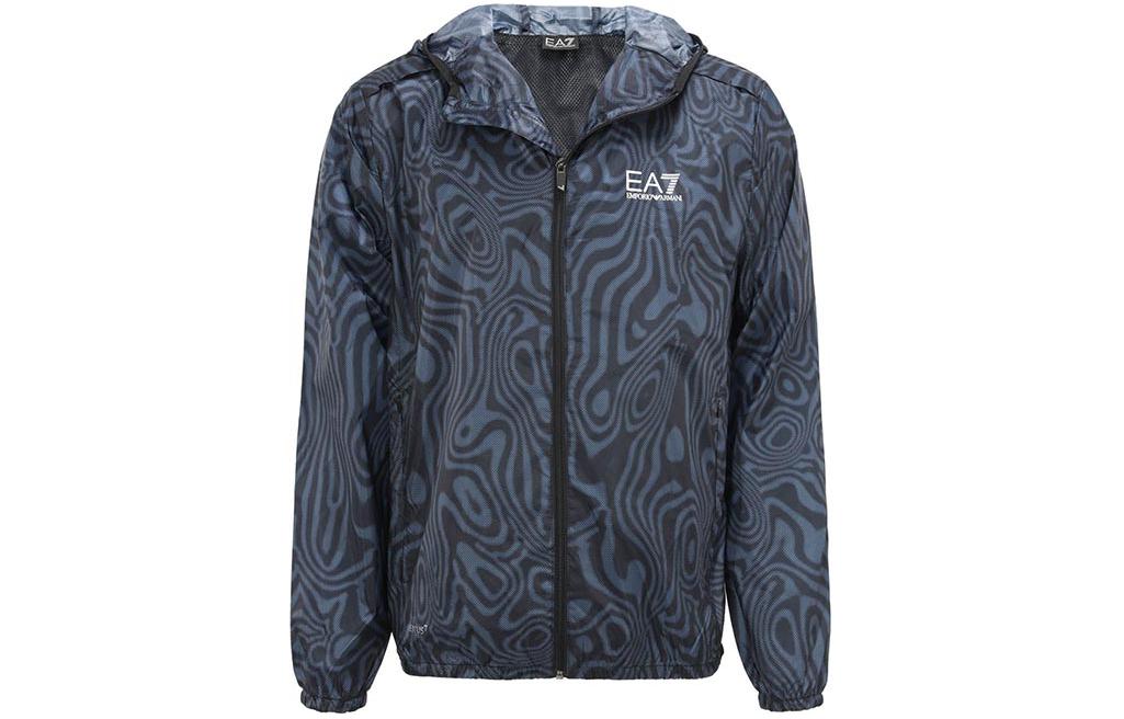 Order Emporio Armani EA7 Jaket Hoodie Kasual Biru Tua dengan Logo Cetakan 3LPB11-PN2TZ-2502