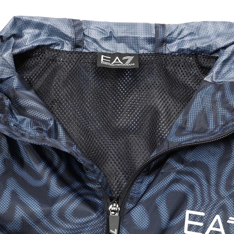 Shop Emporio Armani EA7 Jaket Hoodie Kasual Biru Tua dengan Logo Cetakan 3LPB11-PN2TZ-2502
