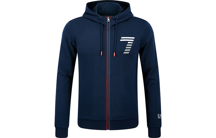 Emporio Armani EA7 Navy Blue Logo Print Hoodie Jacket SS22 Collection 3LPM52-PJEQZ-1554