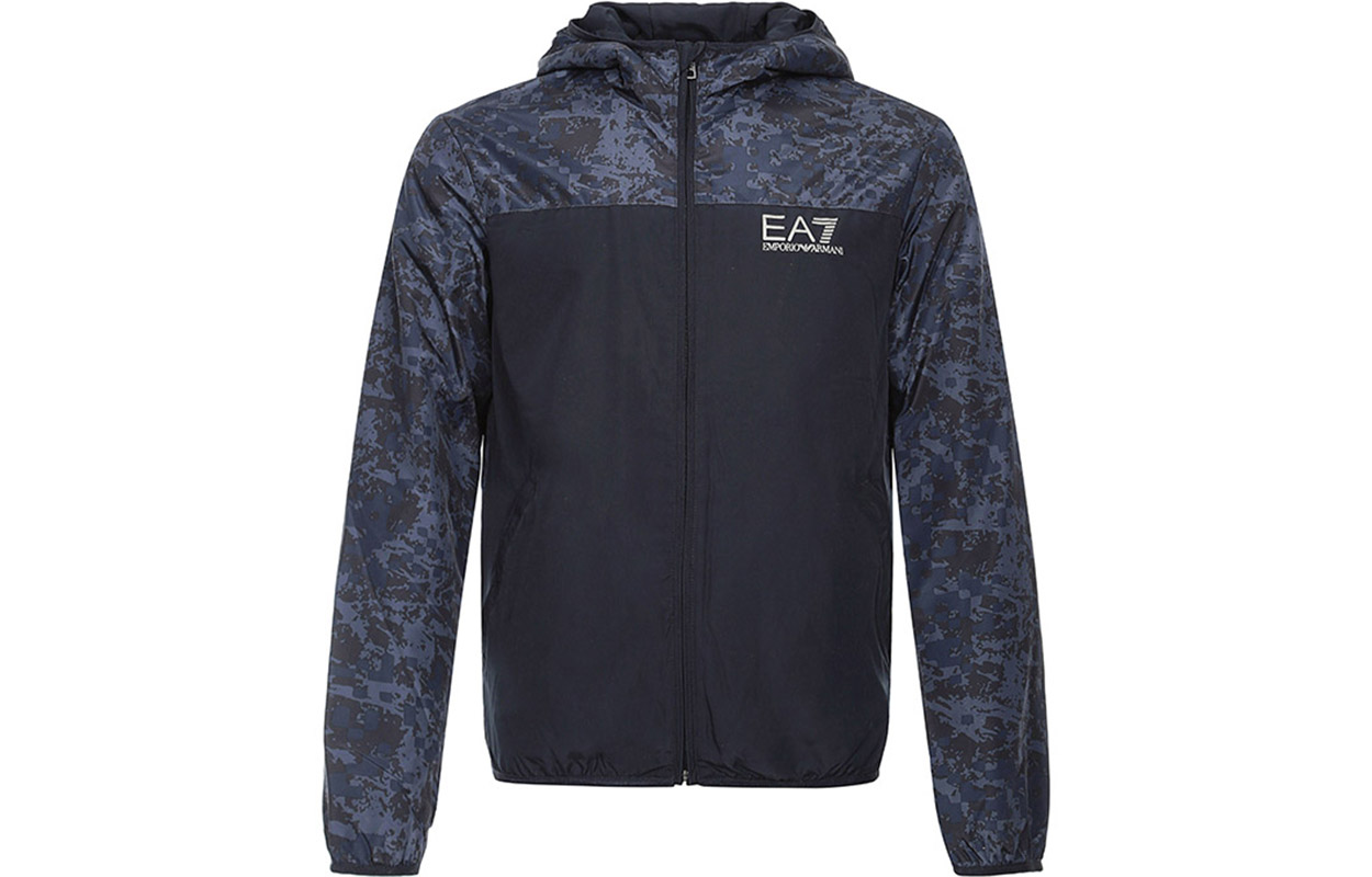 Emporio Armani EA7 Navy Camo Letter Print Hooded Jacket 6ZPB61-PN28Z-1578