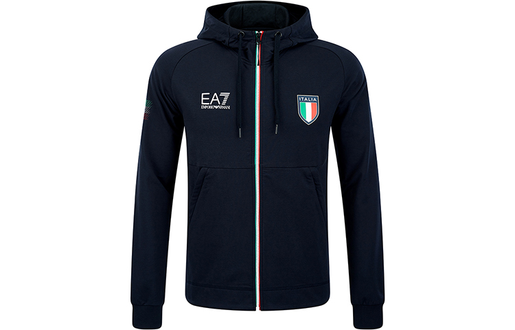 Emporio Armani EA7 Navy Hoodie Jacket with Logo Print - SS22 Collection 8NPMC0-PCA6Z-1578
