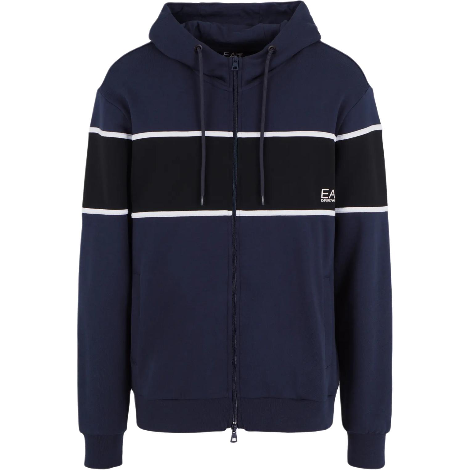 Emporio Armani EA7 Navy Hoodie with Colorblock Logo Print and Zipper 6DPM81-PJTKZ-1562