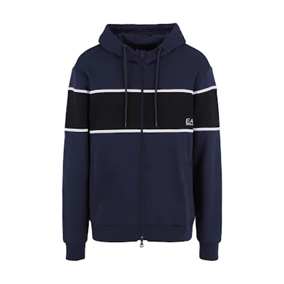 Emporio Armani EA7 Navy Hoodie with Colorblock Logo Print and Zipper 6DPM81-PJTKZ-1562