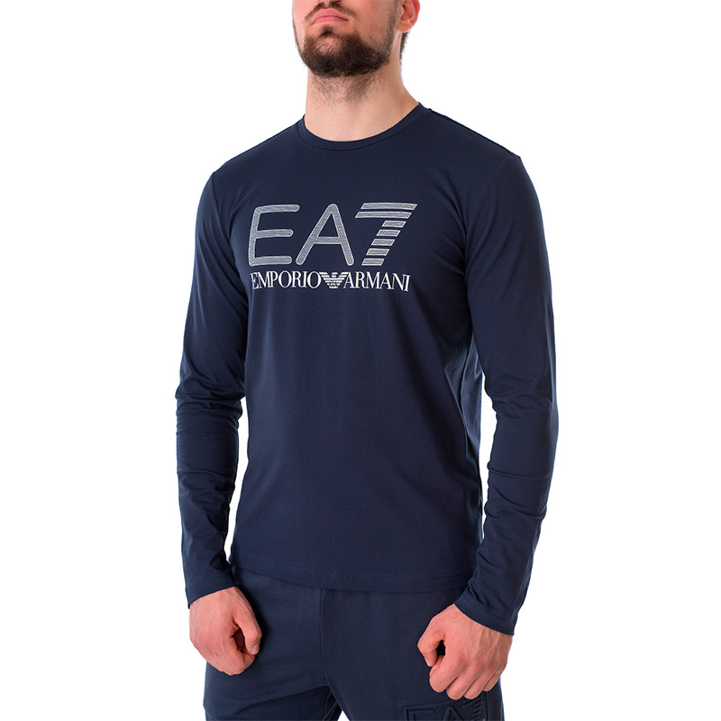 Shop Emporio Armani EA7 潮流海軍藍老鷹標誌長袖T恤 3KPT64-PJ03Z-1554