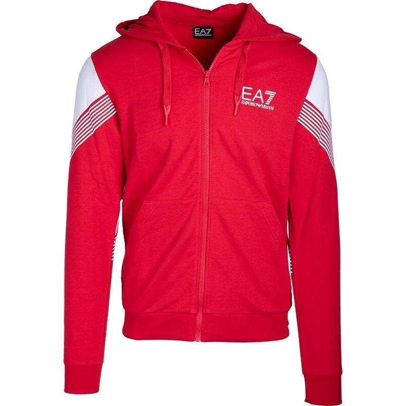 Emporio Armani EA7 Red Colorblock Striped Logo Hoodie Jacket 6LPM58-PJ9FZ-1451
