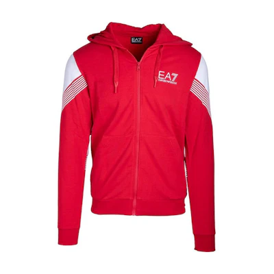 Emporio Armani EA7 Red Colorblock Striped Logo Hoodie Jacket 6LPM58-PJ9FZ-1451