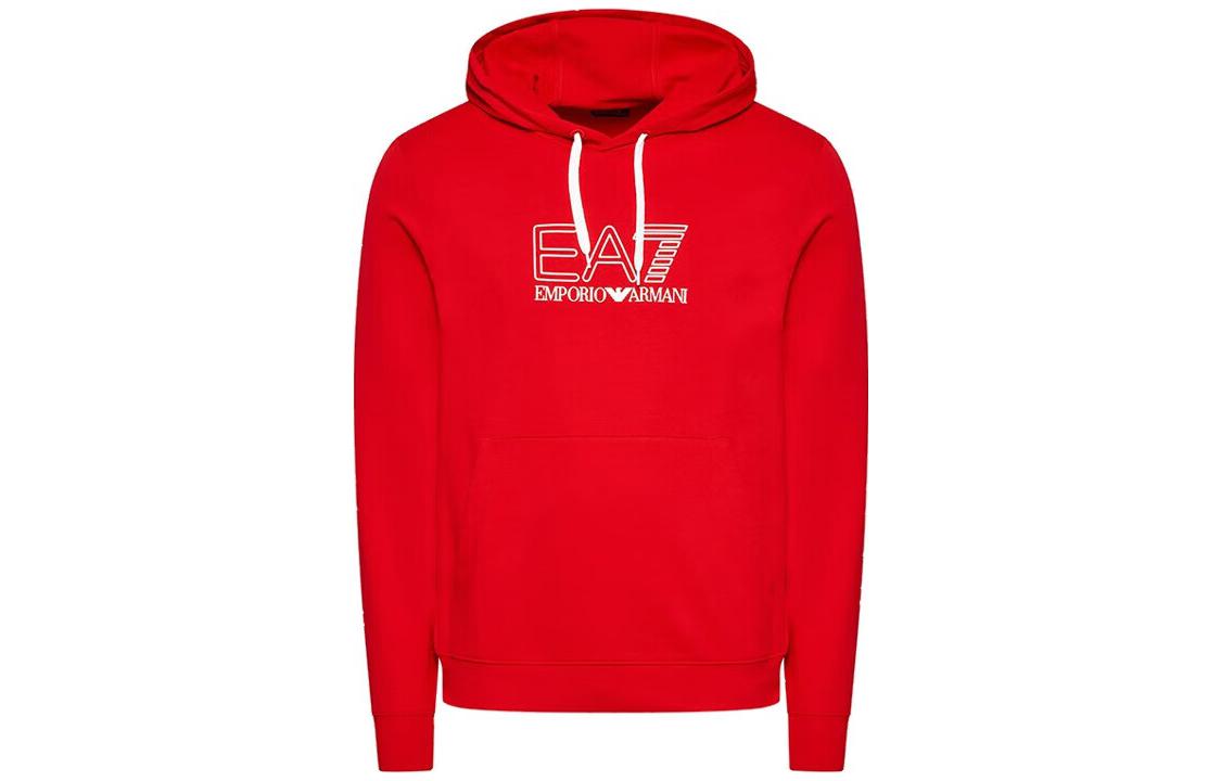 Emporio Armani EA7 Red Cotton Hoodie with Logo Print 3LPM62-PJ05Z-1451
