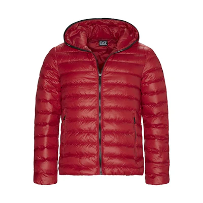 Emporio Armani EA7 Red Hooded Down Jacket Zip-Up Outerwear 6GPB66-PNR4Z-1450