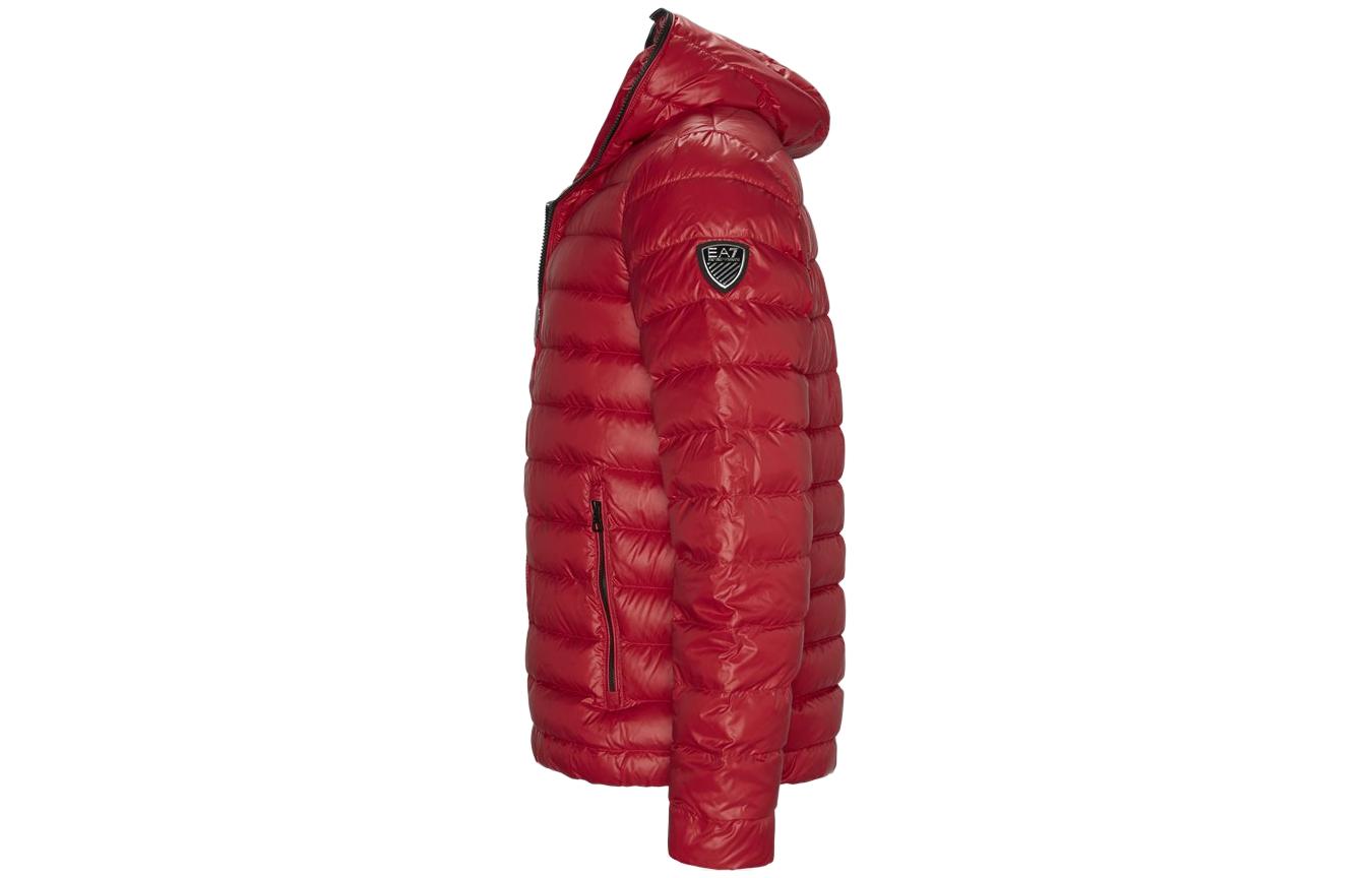 Shop Emporio Armani EA7 Red Hooded Down Jacket Zip-Up Outerwear 6GPB66-PNR4Z-1450