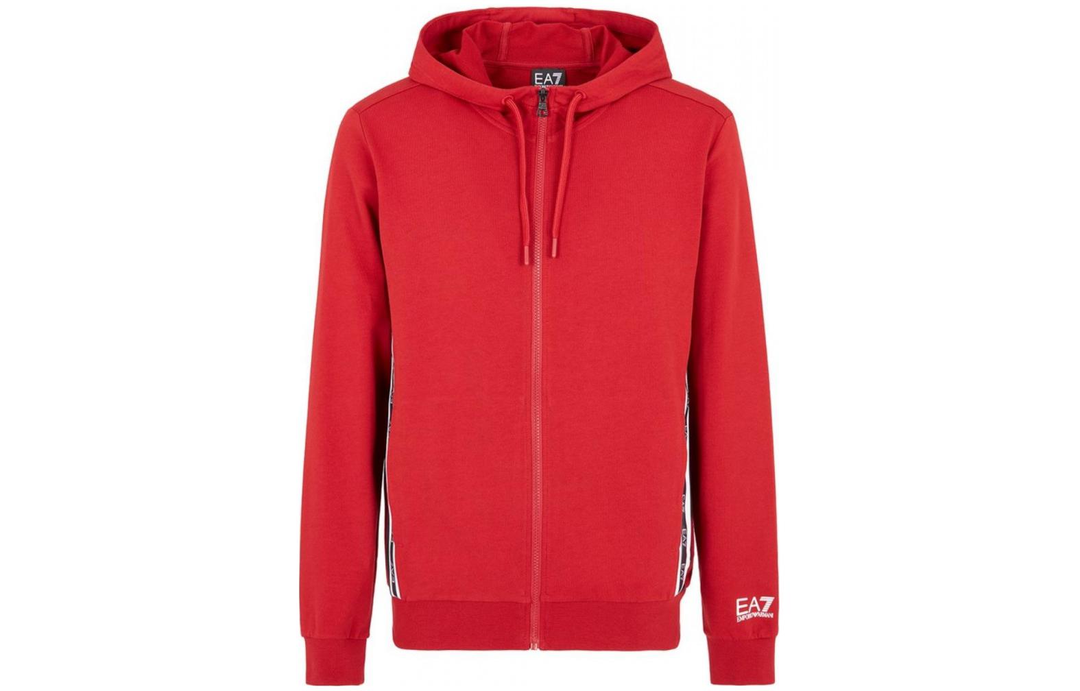 Emporio Armani EA7 Red Hooded Sweatshirt with Side Stripes SS22 6KPM67-PJ05Z-1459