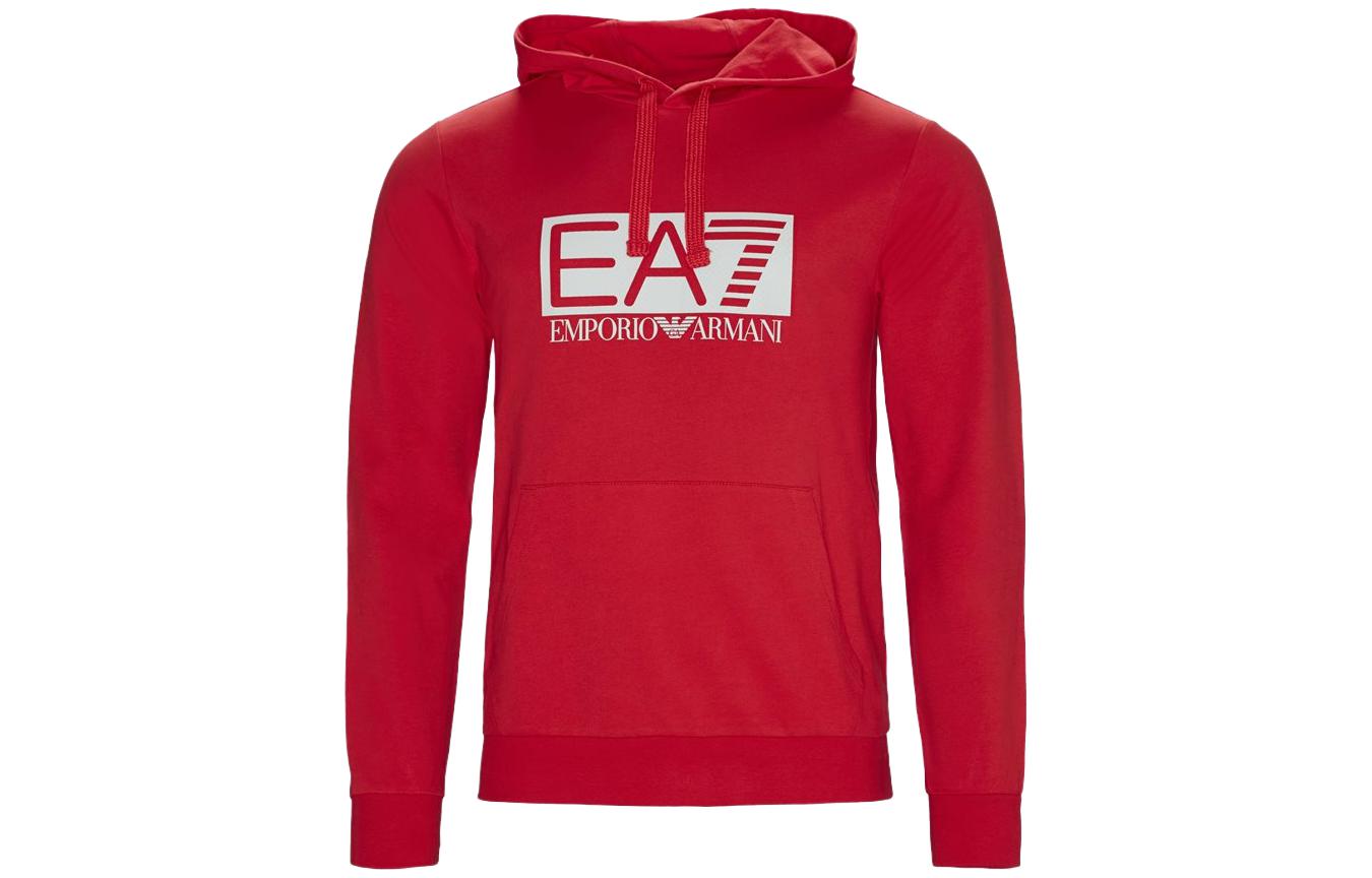 Emporio Armani EA7 Red Hoodie with Logo and Letter Print for Men 3GPM62-PJ05Z-1993