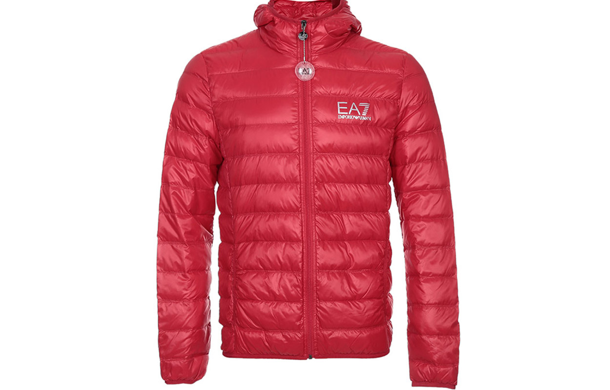EMPORIO ARMANI EA7 Red Lightweight Down Jacket with Logo Print 8NPB02-PN29Z-1451