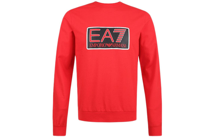Emporio Armani EA7 Red Logo Print Crewneck Pullover Sweatshirt for Men 6ZPM60-PJ05Z-01451