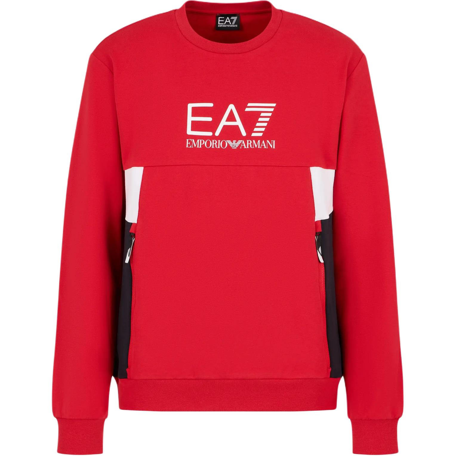 Emporio Armani EA7 Red Logo Print Crewneck Sweatshirt SS24 3DPM14-PJLIZ-1461
