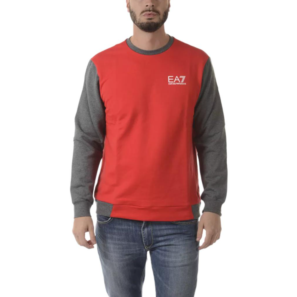 Emporio Armani EA7 Red Logo Print Patchwork Crewneck Sweatshirt 6YPM99-PJ11Z-1451