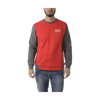 Emporio Armani EA7 Red Logo Print Patchwork Crewneck Sweatshirt 6YPM99-PJ11Z-1451