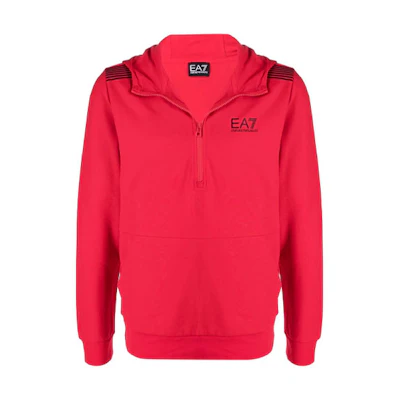 Emporio Armani EA7 Red Logo Zip-Up Hoodie for Men 6KPM56-PJ9FZ-1451