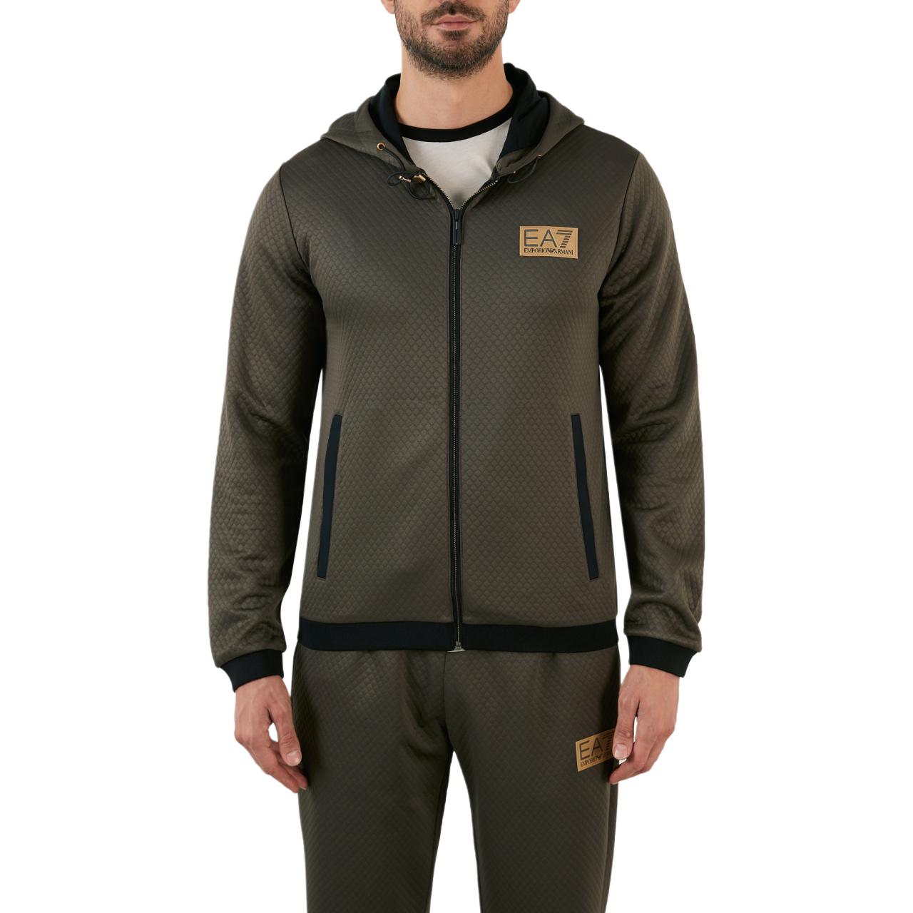 Emporio Armani EA7 Slim-Fit Zip-Up Hoodie Jacket - Khaki Color 6LPM31-PJHXZ-1866