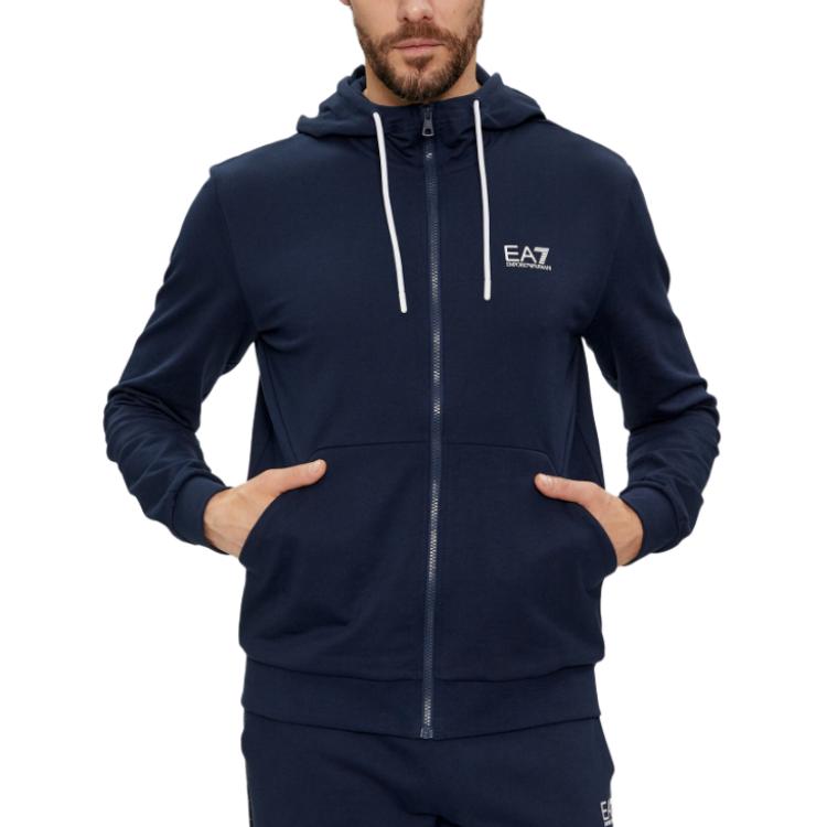 Emporio Armani EA7 Slim Fit Logo Print Hoodie Jacket - Blue 3DPM53-PJ05Z-1554