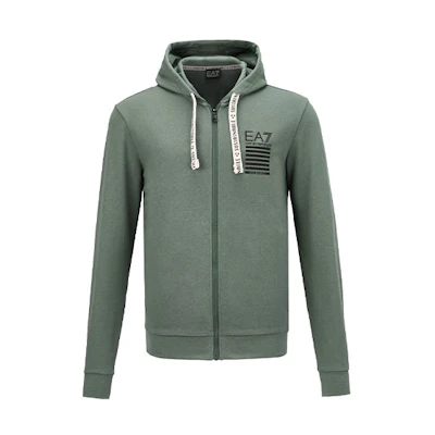 Emporio Armani EA7 Solid Color Zip-Up Hoodie Jacket Gray-Green 3HPM12-PJ5BZ-1858