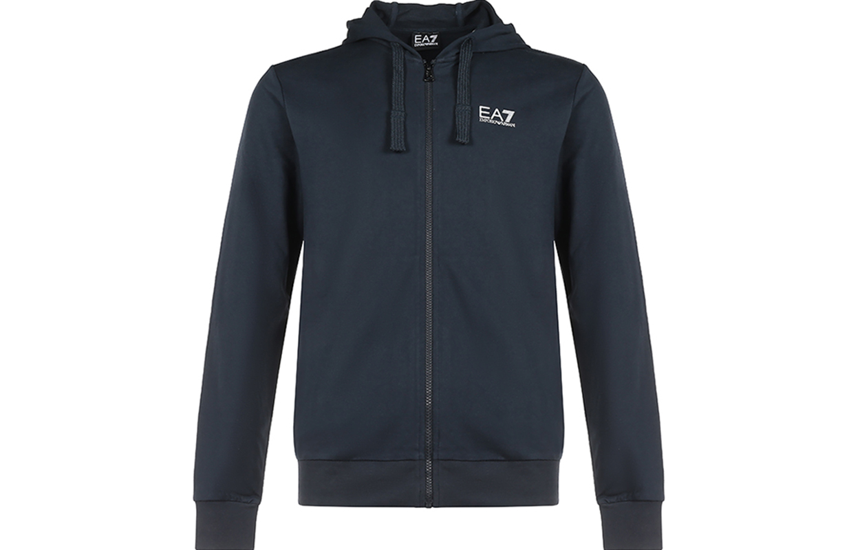 Emporio Armani EA7 Solid Logo Hoodie Zip-Up Jacket - Navy Blue 8NPM03-PJ05Z-0578