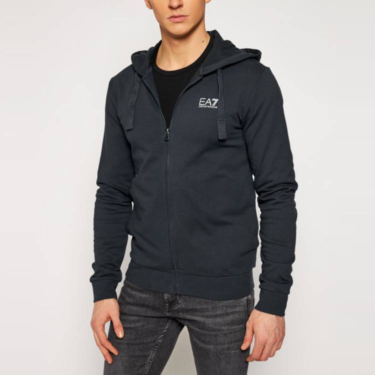Shop 엠포리오 아르마니 EA7 솔리드 로고 후드 집업 자켓 - 네이비 블루 8NPM03-PJ05Z-0578