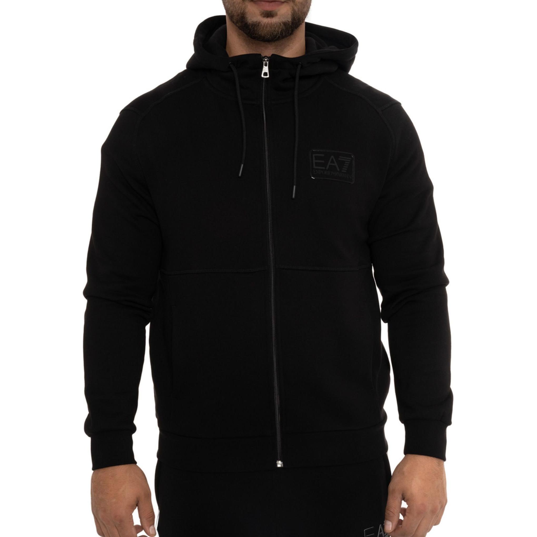 Emporio Armani EA7 Solid Logo Patch Hoodie Jacket Black 6RPM97-PJ07Z-1200