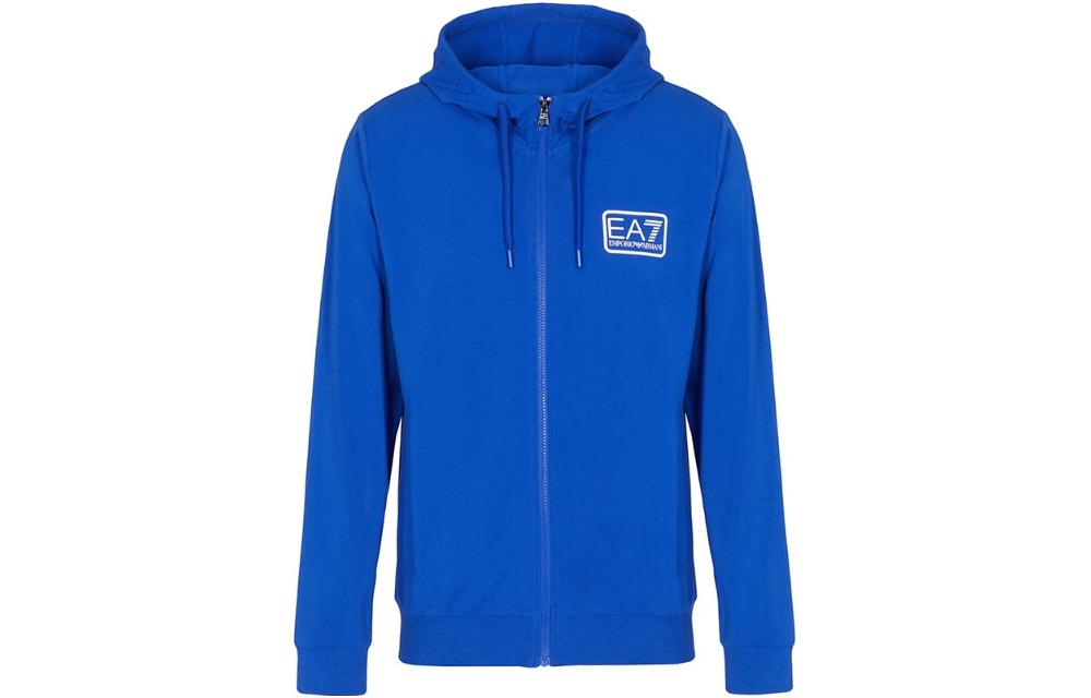 Emporio Armani EA7 Solid Logo Print Zip Hoodie Jacket Bright Blue 3LPM05-PJCSZ-1597