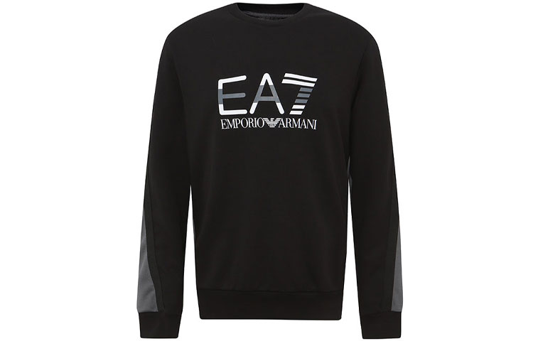 Emporio Armani EA7 SS21 Logo Print Colorblock Crewneck Sweatshirt Black Men 3KPME5-PJ3MZ-1200