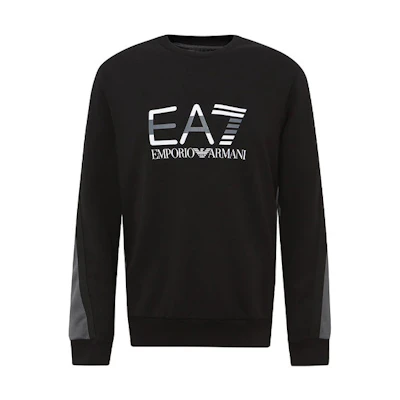 Emporio Armani EA7 SS21 Logo Print Colorblock Crewneck Sweatshirt Black Men 3KPME5-PJ3MZ-1200