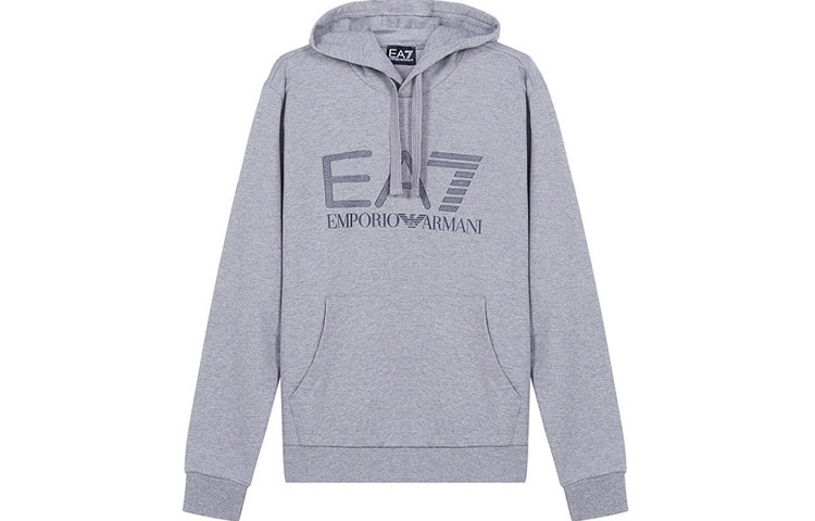 Emporio Armani EA7 SS21 Logo Print Pullover Hoodie Grey Men’s Fashion 3KPM62-PJ05Z-3905