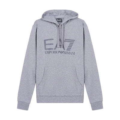 Emporio Armani EA7 SS21 Logo Print Pullover Hoodie Grey Men’s Fashion 3KPM62-PJ05Z-3905